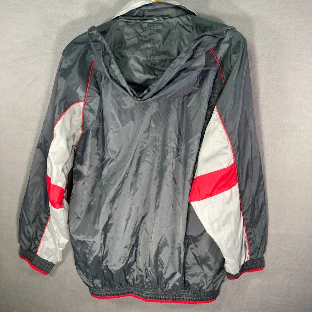 Citi‎ Slicka XL Mens Gray Red White Nylon Hooded Windbreaker Jacket. VTG 90s Y2K